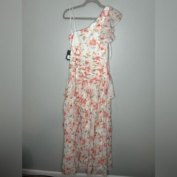 Mac Duggal Ieena Floral Print Ruffle Tiered One Shoulder Gown NWT - Picture 3 of 5